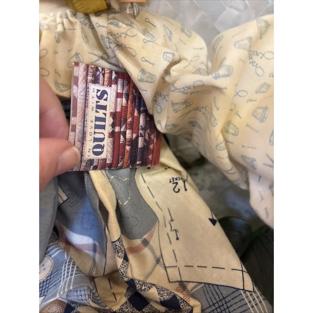 Vintage Homemade? Quilting Lady Doll Sewing Thread Fabric Thread Shopping Button